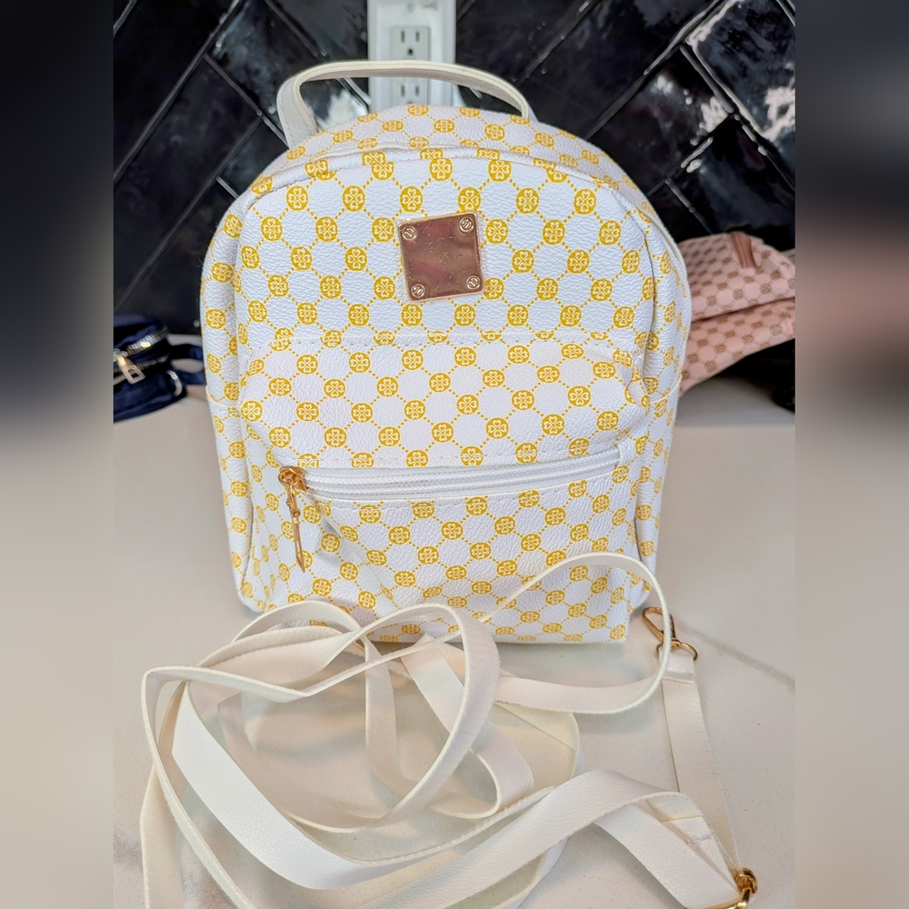 Korean Style Women's/ Teenage White and Yellow Patterned Backpack